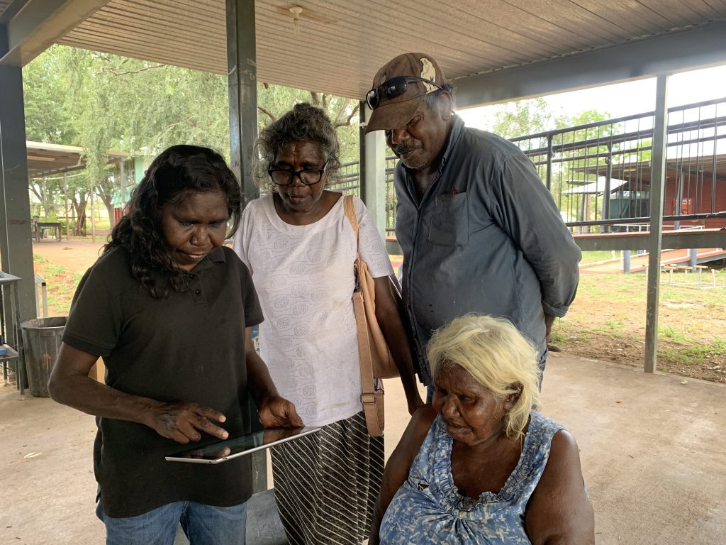  Dolorosa Carrington, Bessie Daylight, Mark Nodea and Nancy Nodea adding the first entries into the SharingStories Language App